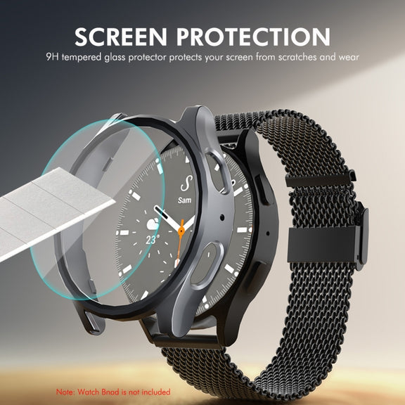 For Samsung Galaxy Watch7 44mm ENKAY Hat-Prince Electroplated Hard PC Case + 0.2mm 9H Glass Screen Protector(Pink)