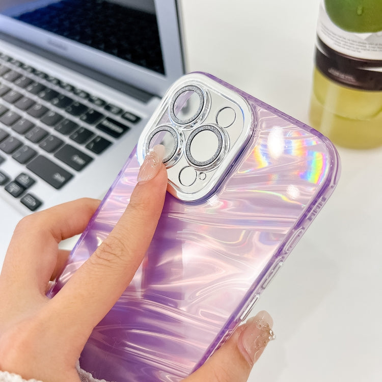 For iPhone 16 Plating Glitter Texture TPU Phone Case with Lens Film(Purple Feather Yarn)
