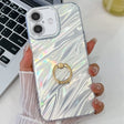 For iPhone 16 Plus Plating Glitter Texture Ring Holder TPU Phone Case with Lens Film(White Water Ripples) - free shipping - PMC TechLife - Order now!