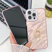 For iPhone 16 Pro Max Plating Glitter Texture Ring Holder TPU Phone Case with Lens Film(White Water Ripples)