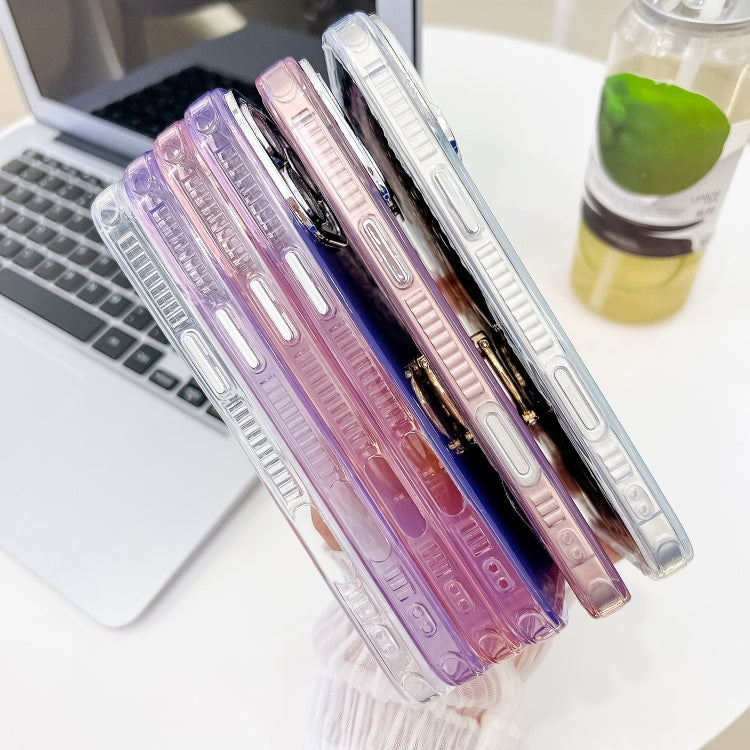 For iPhone 16 Pro Plating Glitter Texture Ring Holder TPU Phone Case with Lens Film(Pink Water Ripples)