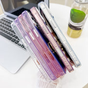 For iPhone 16 Pro Max Plating Glitter Texture Ring Holder TPU Phone Case with Lens Film(White Water Ripples)