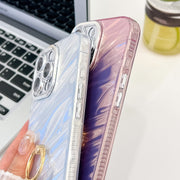 For iPhone 16 Pro Max Plating Glitter Texture Ring Holder TPU Phone Case with Lens Film(White Water Ripples)