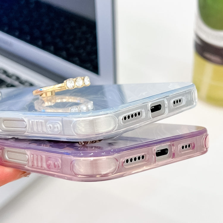 For iPhone 16 Pro Max Plating Glitter Texture Ring Holder TPU Phone Case with Lens Film(White Feather Yarn)