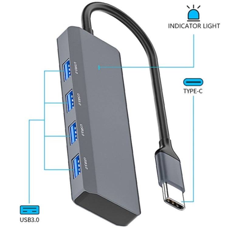 ADS-305C Aluminum Alloy Type-C to 4-Ports USB3.0 USB HUB Laptop Phone Adapter Splitter - USB HUB by PMC Jewellery | Online Shopping South Africa | PMC Jewellery | Buy Now Pay Later Mobicred