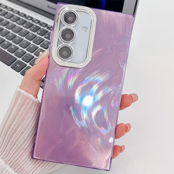 For Samsung Galaxy S25 5G Plating Glitter Texture TPU Phone Case with Lens Film(Purple Feather Yarn)