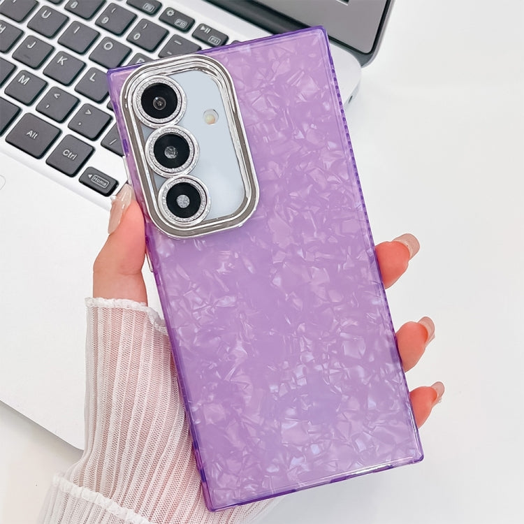 For Samsung Galaxy S25+ 5G Plating Glitter Texture TPU Phone Case with Lens Film(Purple Shell Pattern) - free shipping - PMC Jewellery - Order now!