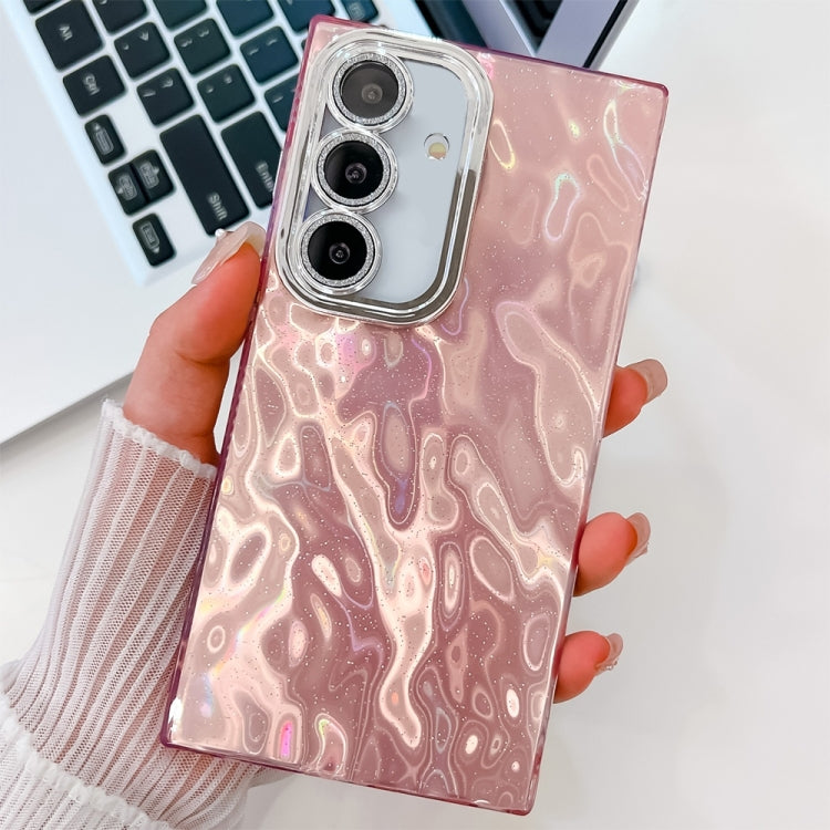 For Samsung Galaxy S25+ 5G Plating Glitter Texture TPU Phone Case with Lens Film(Pink Wrinkles) - free shipping - PMC Jewellery - Order now!
