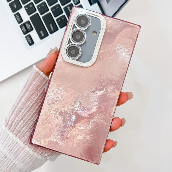 For Samsung Galaxy S25+ 5G Plating Glitter Texture TPU Phone Case with Lens Film(Pink Tinfoil Texture)