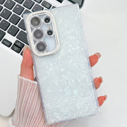 For Samsung Galaxy S25 Ultra 5G Plating Glitter Texture TPU Phone Case with Lens Film(White Shell Pattern)
