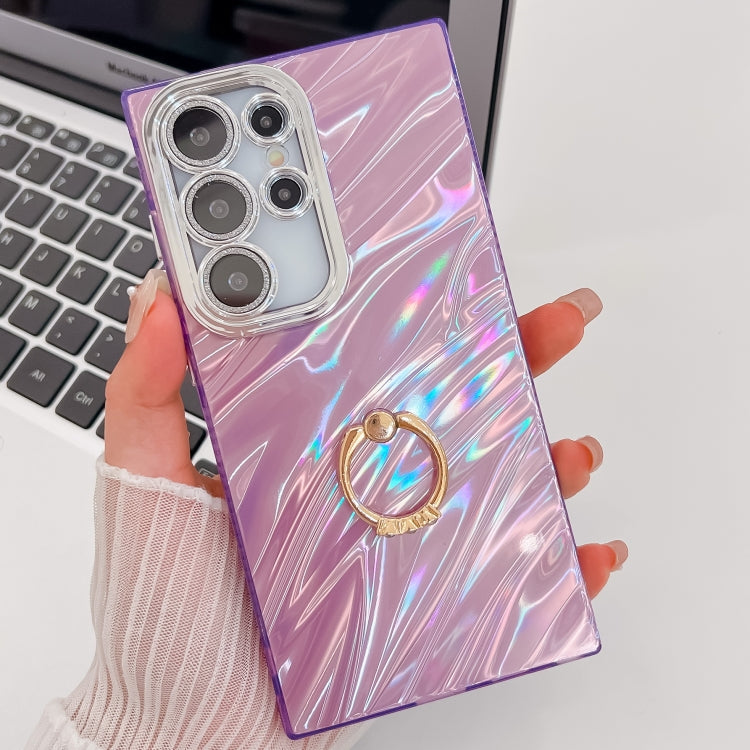 For Samsung Galaxy S25 Ultra 5G Plating Glitter Texture Ring Holder TPU Phone Case with Lens Film(Purple Water Ripples) - Galaxy S25 Ultra 5G Cases by PMC Jewellery | Online Shopping South Africa | PMC Jewellery | Buy Now Pay Later Mobicred