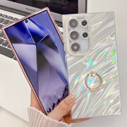 For Samsung Galaxy S25+ 5G Plating Glitter Texture Ring Holder TPU Phone Case with Lens Film(White Tinfoil Texture)