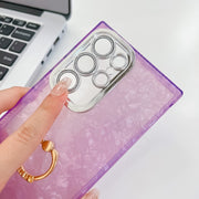 For Samsung Galaxy S25+ 5G Plating Glitter Texture Ring Holder TPU Phone Case with Lens Film(White Tinfoil Texture)