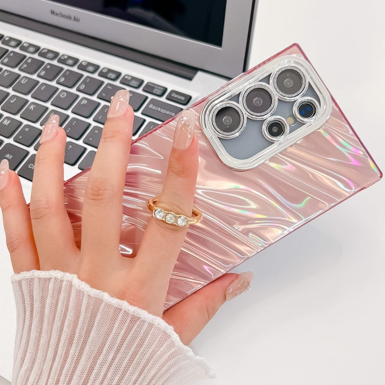 For Samsung Galaxy S25+ 5G Plating Glitter Texture Ring Holder TPU Phone Case with Lens Film(White Tinfoil Texture)
