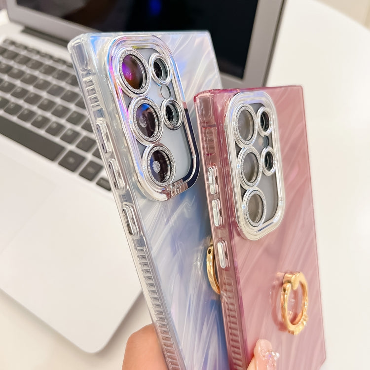 For Samsung Galaxy S25 Ultra 5G Plating Glitter Texture Ring Holder TPU Phone Case with Lens Film(Purple Feather Yarn) - Galaxy S25 Ultra 5G Cases by PMC Jewellery | Online Shopping South Africa | PMC Jewellery | Buy Now Pay Later Mobicred