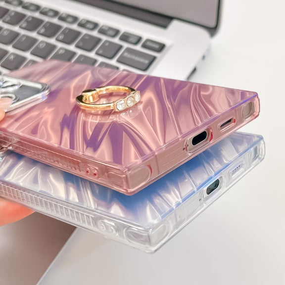 For Samsung Galaxy S25+ 5G Plating Glitter Texture Ring Holder TPU Phone Case with Lens Film(White Tinfoil Texture)