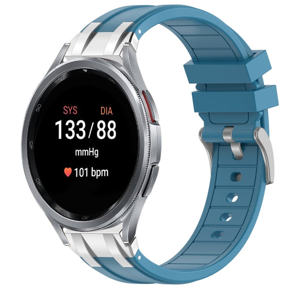 For Samsung Galaxy Watch 7 40 / 44mm 20mm Quick Release Silver Buckle Royal Silicone Watch Band(Sea Blue)