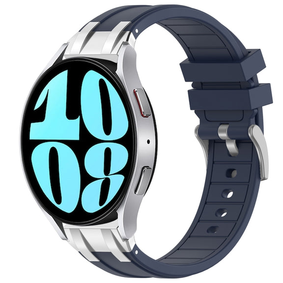 For Samsung Galaxy Watch 6 40 / 44mm 20mm Quick Release Silver Buckle Royal Silicone Watch Band(Navy Blue)