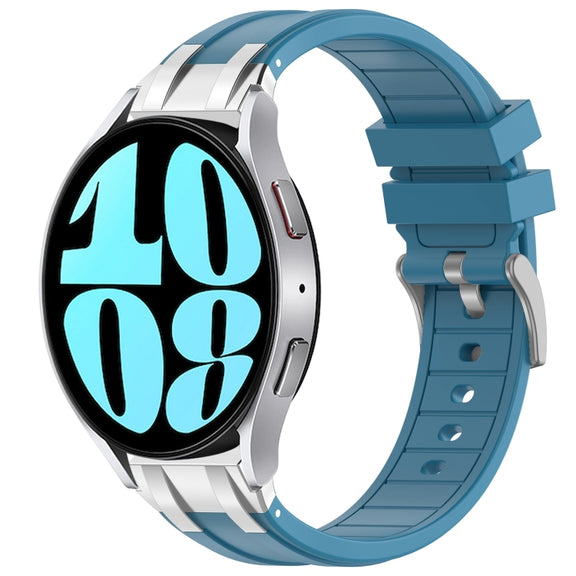 For Samsung Galaxy Watch 6 40 / 44mm 20mm Quick Release Silver Buckle Royal Silicone Watch Band(Sea Blue)