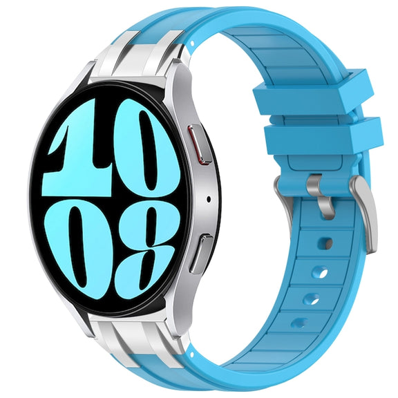 For Samsung Galaxy Watch 6 40 / 44mm 20mm Quick Release Silver Buckle Royal Silicone Watch Band(Sky Blue)