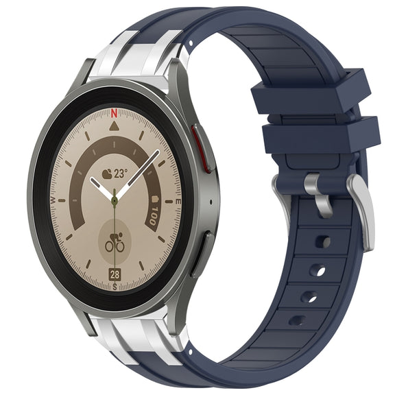 For Samsung Galaxy Watch 5 Pro 45mm 20mm Quick Release Silver Buckle Royal Silicone Watch Band(Navy Blue)