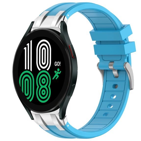 For Samsung Galaxy Watch 4 40 / 44mm 20mm Quick Release Silver Buckle Royal Silicone Watch Band(Sky Blue)
