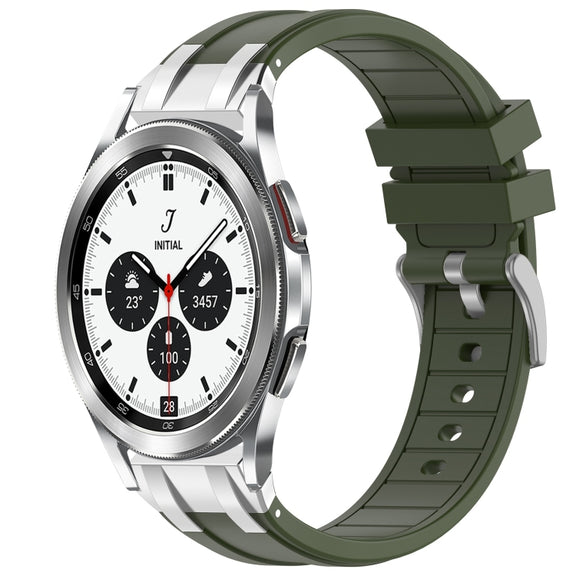 For Samsung Galaxy Watch 4 Classic 42 / 46mm 20mm Quick Release Silver Buckle Royal Silicone Watch Band(Olive Green)