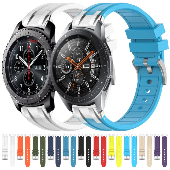 For Samsung Galaxy Gear S3 Frontier 22mm Quick Release Silver Buckle Royal Silicone Watch Band(White)