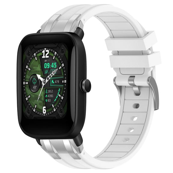 For Amazfit Bip U 20mm Quick Release Silver Buckle Royal Silicone Watch Band(White)