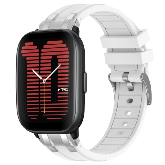 For Amazfit Active 20mm Quick Release Silver Buckle Royal Silicone Watch Band(White)