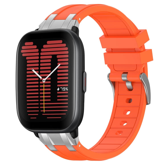For Amazfit Active 20mm Quick Release Silver Buckle Royal Silicone Watch Band(Orange)