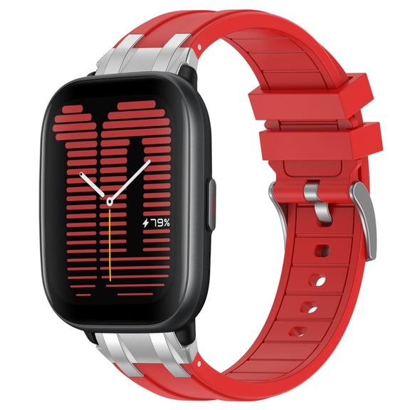 For Amazfit Active 20mm Quick Release Silver Buckle Royal Silicone Watch Band(Red)