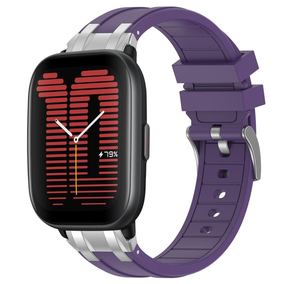 For Amazfit Active 20mm Quick Release Silver Buckle Royal Silicone Watch Band(Purple)