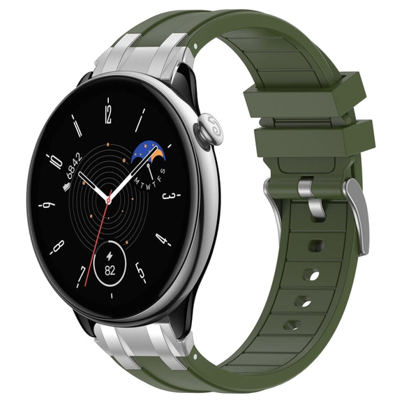 For Amazfit GTR Mini 20mm Quick Release Silver Buckle Royal Silicone Watch Band(Olive Green)