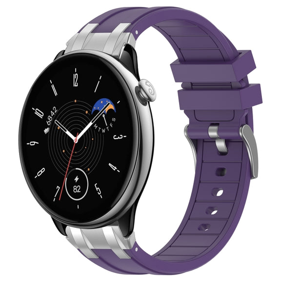 For Amazfit GTR Mini 20mm Quick Release Silver Buckle Royal Silicone Watch Band(Purple)