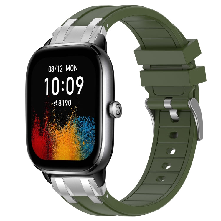 For Amazfit GTS4 Mini 20mm Quick Release Silver Buckle Royal Silicone Watch Band(Olive Green) - free shipping - PMC TechLife - Order now!
