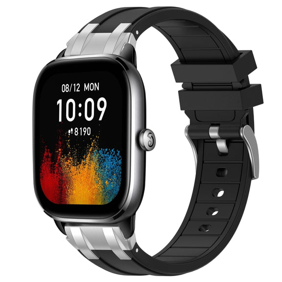 For Amazfit GTS4 Mini 20mm Quick Release Silver Buckle Royal Silicone Watch Band(Black)