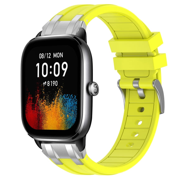For Amazfit GTS4 Mini 20mm Quick Release Silver Buckle Royal Silicone Watch Band(Vital Yellow)