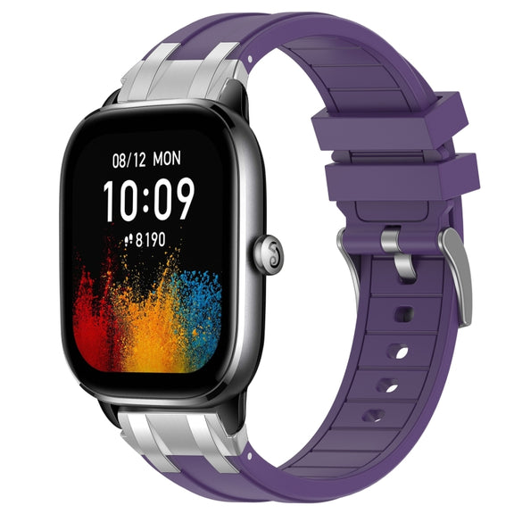 For Amazfit GTS4 Mini 20mm Quick Release Silver Buckle Royal Silicone Watch Band(Purple)