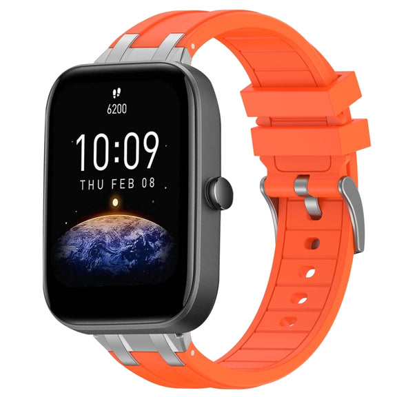 For Amazfit Bip3 20mm Quick Release Silver Buckle Royal Silicone Watch Band(Orange)