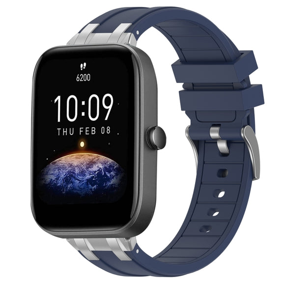 For Amazfit Bip3 20mm Quick Release Silver Buckle Royal Silicone Watch Band(Navy Blue)