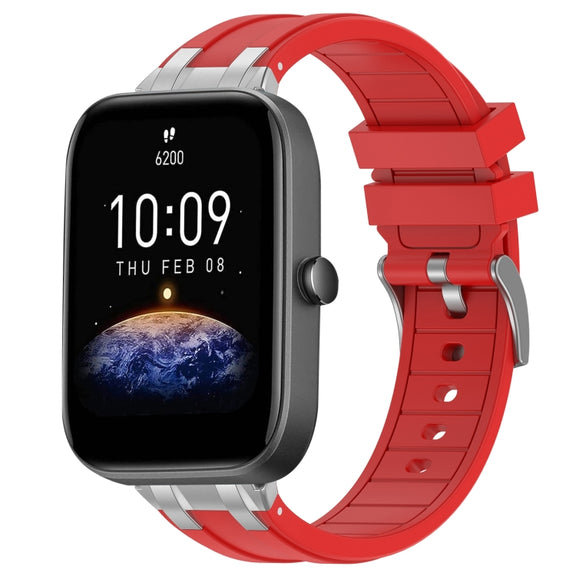 For Amazfit Bip3 20mm Quick Release Silver Buckle Royal Silicone Watch Band(Red)
