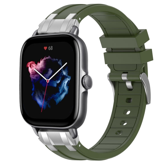 For Amazfit GTS 3 20mm Quick Release Silver Buckle Royal Silicone Watch Band(Olive Green)
