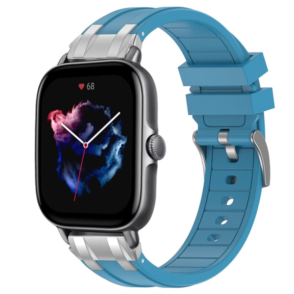 For Amazfit GTS 3 20mm Quick Release Silver Buckle Royal Silicone Watch Band(Sea Blue)