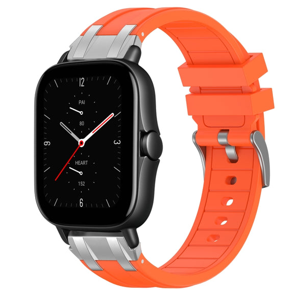 For Amazfit GTS 2e 20mm Quick Release Silver Buckle Royal Silicone Watch Band(Orange)