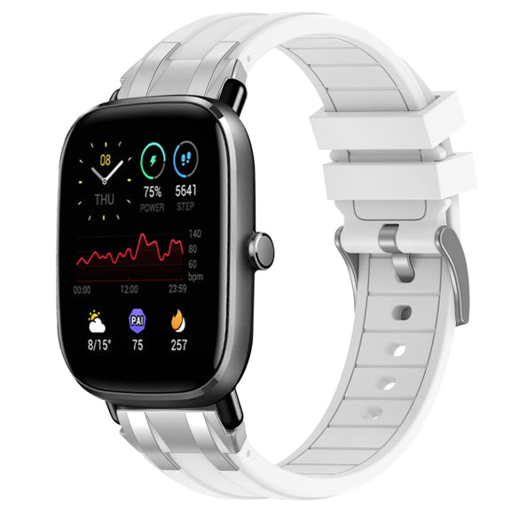 For Amazfit GTS 2 Mini 20mm Quick Release Silver Buckle Royal Silicone Watch Band(White)