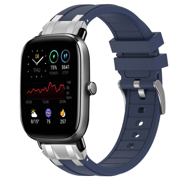 For Amazfit GTS 2 Mini 20mm Quick Release Silver Buckle Royal Silicone Watch Band(Navy Blue)