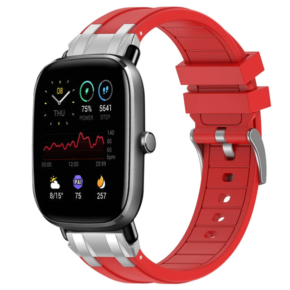 For Amazfit GTS 2 Mini 20mm Quick Release Silver Buckle Royal Silicone Watch Band(Red)
