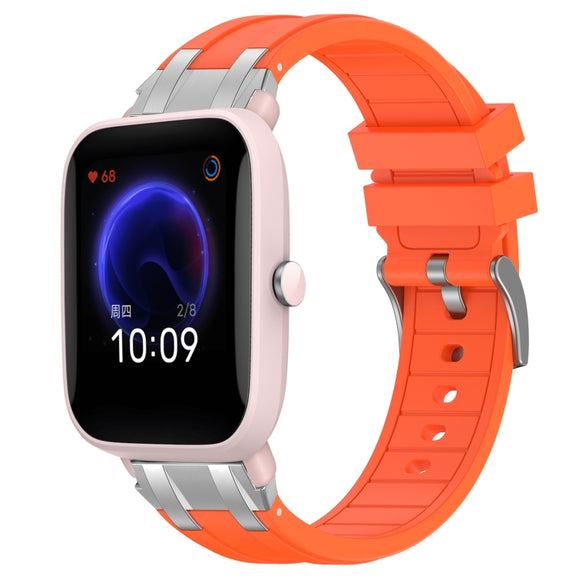 For Amazfit Pop Pro 20mm Quick Release Silver Buckle Royal Silicone Watch Band(Orange)