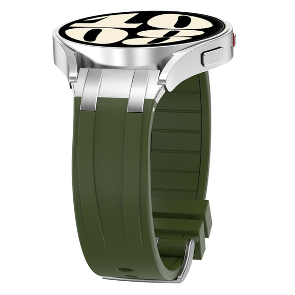 For Amazfit Pop Pro 20mm Quick Release Silver Buckle Royal Silicone Watch Band(Olive Green)